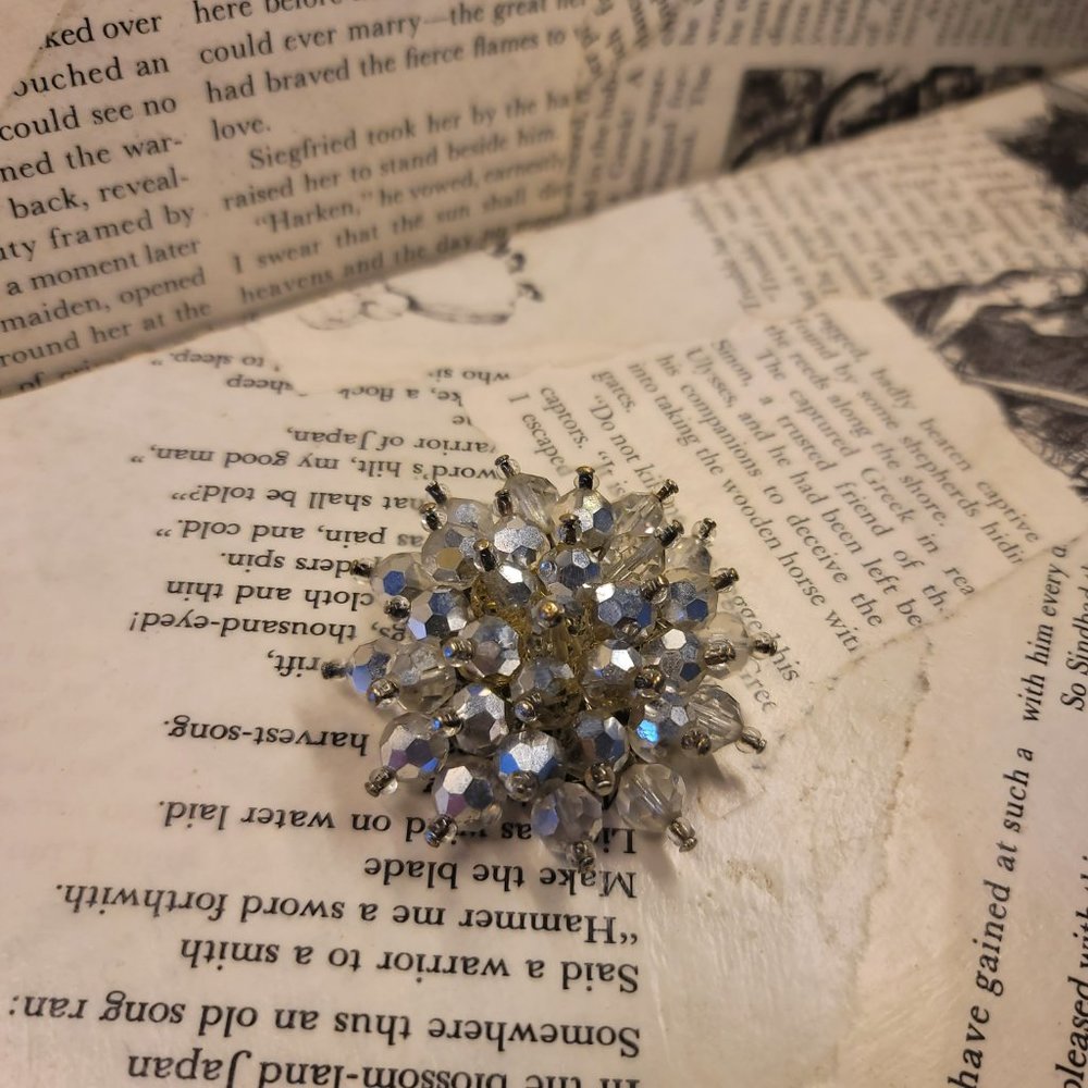 Vintage Aurora Borealis cluster beaded domed brooch